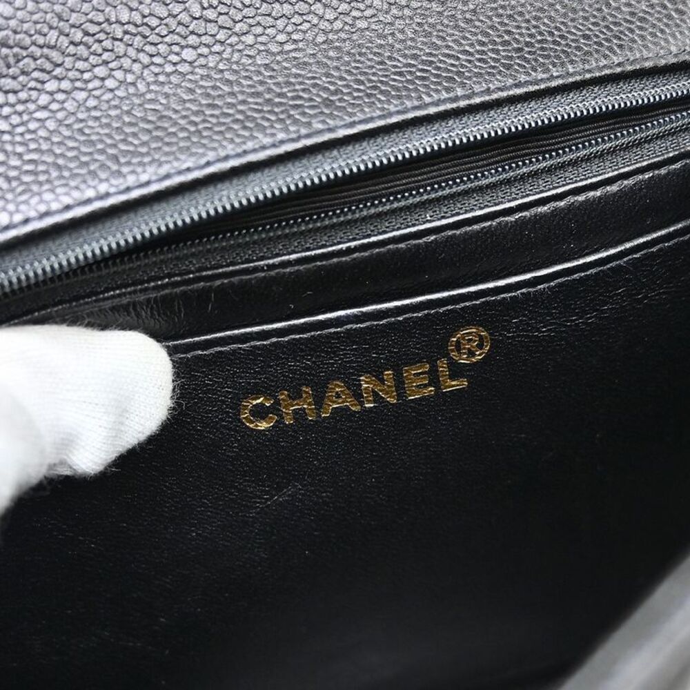 Chanel Vintage Classic Top Handle Flap Bag Quilted Caviar Black Leather Handbag - Picture 4 of 9